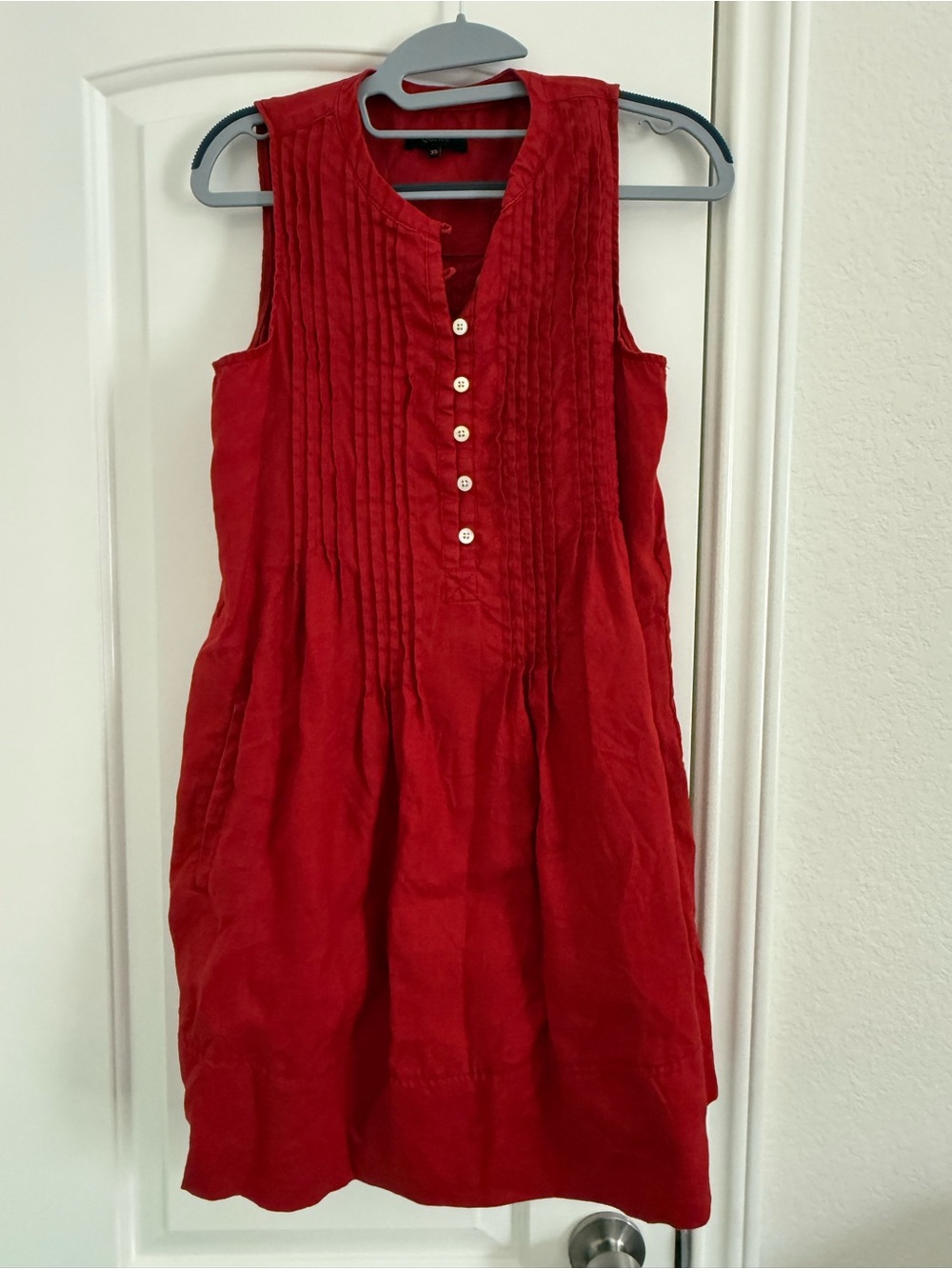 Quince Red Sleeveless Pintuck Dress